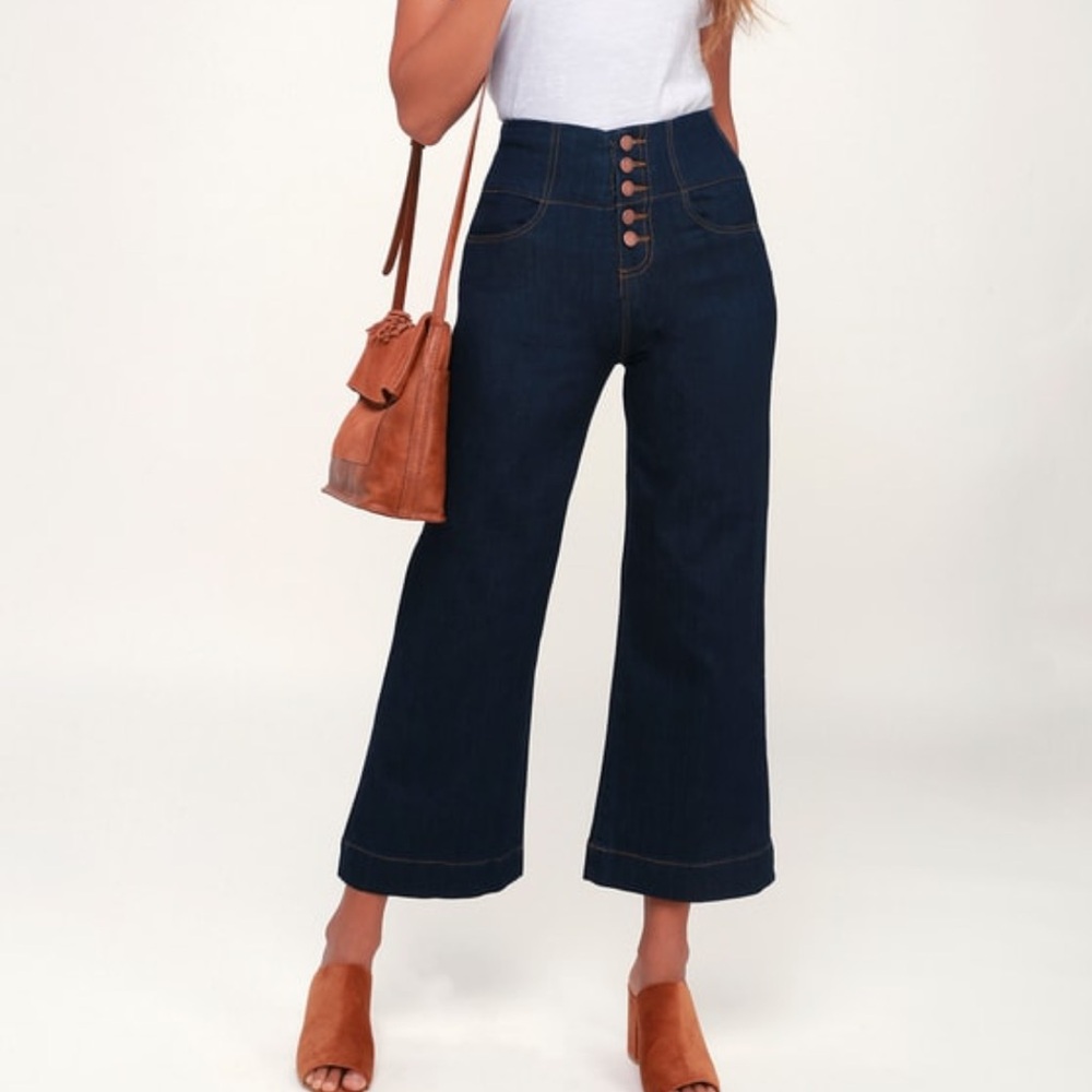 Dark Wash Cropped Wide-Leg Jeans “Black Label c’est toi”. Sz 9, waist 30